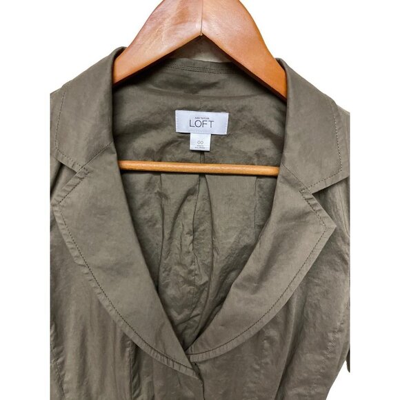 Loft Ann Taylor Olive Drab Green Belted Button Up Blouse Women's Size 00 - Picture 3 of 9